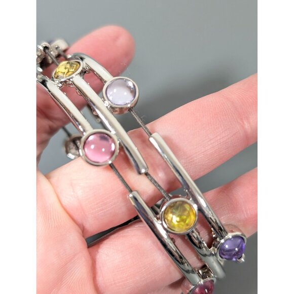 Lia Sophia Stacatto Bracelet Silver Tone Pink Purple Cab 7.5" Stretch - Picture 6 of 8